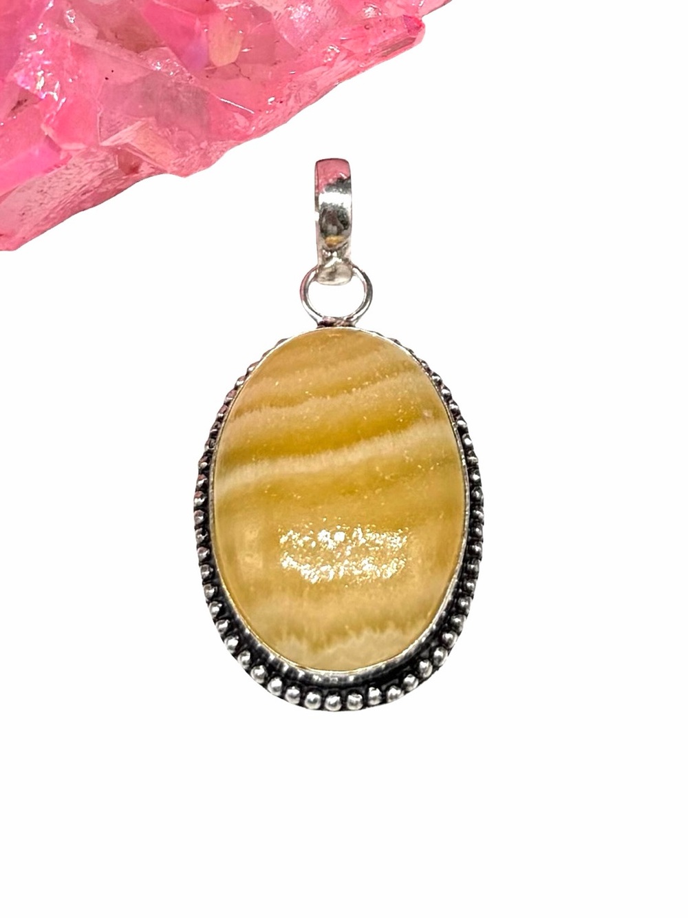 Yellow Calcite Necklace Pendant 925 Sterling Silver Overlay